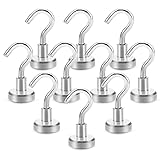 Magnethaken, 10 Stück Neodym Magnet Haken, 16mm Magnethaken Extra Stark, Magnete mit Haken, Super Stark Magnetischer Haken für Küche Schlafzimmer Badezimmer Garage Schließfächer Kühlschrankmag