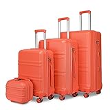 Kono 4tlg Reisekoffer TSA-Schloß Trolley Koffer ABS Hartschalen Kofferset-XL-L-M- Handgepäck Kosmetikkoffer (Korallenrosa)