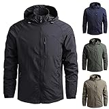 Herren Regenjacke Jacket Wasserdichte Windbreaker Kapuzen Regenmantel atmungsaktiver Leichte Fahrradfahren winddichter zum Übergangsjacke Outdoor Hardshell Sonnenschutzjacke Voller Packb