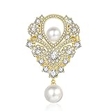 CHHNGPON Brosche Vintage Ribbon Scroll Imitation Pearl Anhänger Hochzeit Brosche Gold Pavé Floral Teardrop Luxus Braut Brosche Schmuck (Metal Color : Gold-Color)