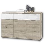 Stella Trading Universal Kommode in San Remo Eiche Optik, weiß - Schlichtes Sideboard mit viel Stauraum für Ihren Wohnbereich - 135 x 90 x 40 cm (B/H/T)