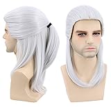 Topcosplay Silber Grau Perücke für Herren Geralt von Riva Perücke Inspiriert von The Witcher Halloween Cosplay Kostüm Perück