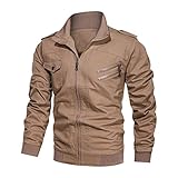 Übergangsjacke Herren Klassisch Mode Einfarbig Revers Strickjacke Winddicht Männer Mantel Frühling Herbst Gutaussehend Tasche Mit Reißverschluss Design Herren Jacke C-Khaki 3XL