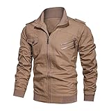 PANBOB Jacke Herren Stehkragen Slim Fit Einfarbig Reißverschluss Jacke Herren Frühling Herbst Dünnschliff Übergangsjacke Herren Mode Lassig Outdoor Arbeitsjacke Herren C-Khaki XL