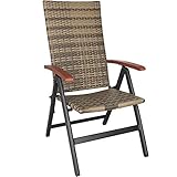 TecTake 800721 Alu Polyrattan Gartenstuhl klappbar für Garten, Balkon und Terrasse, verstellbare Rückenlehne, witterungsbeständig, Klappstuhl mit Armlehne - Diverse Farben - (Natur | Nr. 403777)