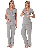 Zexxxy  Schwangere Pyjama Damen Sommer Kurzarm Stillpyjama Zweiteilig Schwangerschaft Hausanzug, Size M=EU 40-42, G