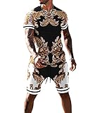 URVIP Herren Sommer Jogginganzug 2-Teiliges Outfit Sport Set Kurzarm Vintage Rattan-Blumen 3D-Digitaldruck Freizeit Kurze Sets Trainingsanzug Attraktiver Sporthose Freizeitanzug Multi-40 5XL