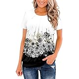 Masrin Trendige Oberteile Damen Modisches Gesmoktes Hemd Temperament Batikdruck T Shirt Kurzärmlige Sommertops mit Rundhalsausschnitt Locker geschnittene Tunika Bluse Basic Shirt Partybekleidung