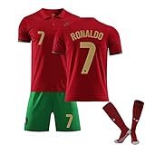 HNFDU Portugal Home Fußballtrikots 2021 C.r.i.s.t.i.a.no R.o.n.a.l.d.o Nummer 7 Trikot Stil Erwachsene Kinder Fußball Fußballtrikots, Mit Socken,B,26#