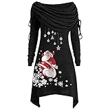 GBEN Damen Weihnachten Tunika Kleid Plissee Kragen Pulloverkleid Unregelmäßige Oberteile Langarm Minikleid Herbst Winter Langarmshirt Casual Pulli Top