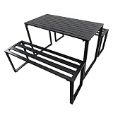 Outsunny Outdoor Möbelset Festgarnitur 3-TLG. Sitzgruppe Gartengarnitur 1 x Tisch 2 x Sitzbank Metall Schwarz 110 x 55 x 70