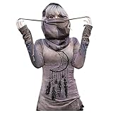 Darringls Halloween Costume mit Maske Damen Vintage Hoodie Sonne Mond Baum Druck Kapuzenpullover Herbst Winter Frauen Freizeit Sport Langarm Sweatshirt Gestreift Hoodie Tops Halloween Kostü