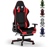 Cerolopy Gaming Stuhl mit Fußstützen, Polyester Stoff Gaming Büro Stuhl, Ergonomische Racer Gamer Stuhl, 180º Verstellbare Rücklehne, bis 150 kg Belastbarkeit (Rot)