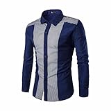 Hemd Herren Langarm Vintage Drucken/Kleines Gitter Spleißen Hemd Herren Slim Fit Kent Kragen Mode Shirt Herren Frühling Herbst Klassisch Lässig Base Shirt H