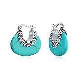 Bali Stil Tribal Stabilisiert Türkis Halbmond Creolen Für Frauen Oxidierte Kaviar Perle 925 Sterling Silb