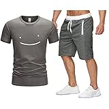 ZGDJZM Herren Trainingsanzug Sommer, Hemd Und Shorts Sets 2021 Smiley Gesicht Tshirt Kurzarm Sportbekleidung D-XXL