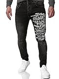 Tazzio Herren Jeans Skinny Fit im Destroyed Look A102 Schwarz 32