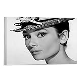 Audrey Hepburn mit Hut, schwarz-weiß, Retro-Poster, dekoratives Gemälde, Leinwand, Wandkunst, Wohnzimmer, Poster, Schlafzimmer, Gemälde, 60 x 90