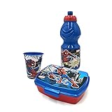 Snack-Set aus Kunststoff, 400 ml Flasche, 1 Becher, 1 Behälter (Spiderman)
