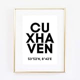 Din A4 Kunstdruck ohne Rahmen - Cuxhaven Koordinaten Typographie Stadt City Modern Druck Poster B