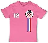 Fussball WM 2022 Fanartikel Baby - 12. Mann Kroatien Emblem - 1/3 Monate - Pink - BZ02_Baby_Shirt - BZ02 - Baby Shirt für Mädchen und Jung