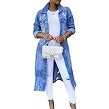 N/ D Damen-Trenchcoat mit Knopfleiste, lockere Passform, lang, Übergröße, Denim, lange Ärmel, gerissene Oberbekleidung, blau, 46