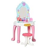 HOMCOM 20 TLG. Kinderschminktisch mit Hocker Haartrockner Frisiertisch Musik Licht Spielzeug für 3-6 Jahren Kinder Kunststoff Rosa+Blau 41 x 27 x 82