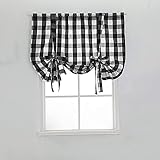 Lsimeru Kariert Raffgardinen Raffrollo Landhausstil Vintage Retro Blickdicht mit Tunnelzug Bändchenrollo Scheibengardinen Rollo Kurz Klein Fenster Schlafzimmer Wohnzimmer Küche,160x160