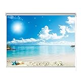 JLXJ Rollo Verdunklungs Seitenzugrollo Büro-Badezimmer-Rollos Mit Strandmeerlandschaftsmuster, Sonnenschutzvorhang 100% Verdunkelungsblau, Hakeninstallation, 95/115/135/155cm B