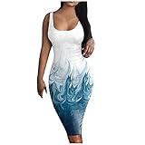 BOTCAM Partykleid Damen Sexy Tunika Kleid Frauen Boho Drucken V-Ausschnitt ärmellos Trägerkleid Party Club Bodycon Midikleid Figurbetontes Kleid Babydoll Kleid Cocktailkleid Rockabilly