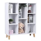 AYNEFY Bücherregal mit 8 Würfeln für Haushalt, weiß, modular, Aufbewahrungsregal für Zuhause, Wohnzimmer, Bücherregal, Stand-Einheit mit 4 Beinen, 80 x 29,5 x 94