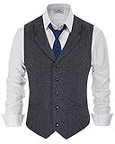 Herren-Weste, Fischgrätenmuster, Tweed, eng anliegend, mit Reverskragen, blau / grau, Larg