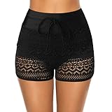 Lazzboy Badeshorts Frauen Hollow Jaquard Badehose Bikini-Badehose Shorts Bottom Badeanzug Badebekleidung Baden Damen Spitze Strandshorts Schwimmshorts Hose Beach (Schwarz,M)