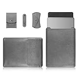 RUNNA 4 In 1 Laptop Pu. Ledertasche + Power Bag + Kabelbinder + Maustasche for MacBook 13 Zoll Dauerhaft (Color : Grey)