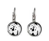 Damen Handmade lustige Ohrringe Hängend Ohrhänger Chirurgenstahl Mary Poppins Witzig Ohrstecker Modeschmuck Cabochon Edelstahl Schwarz Weiß Silber Rund Personalisierte Geschenke Für F