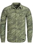Indicode Herren Bath Hemd mit Brust-Tasche aus 100% Baumwolle | Regular Fit Langarm Herrenhemd Used-Look Destroyed Baumwollhemd Sommerhemd langärmlig Freizeithemd für Männer Dired Camouflage M