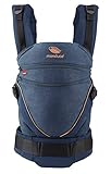 manduca Babytrage XT All-In-One/Cotton denim-blue/Babytrage für Neugeborene mit verstellbarem Steg, Bio-Baumwolle, mitwachsend für Babys & Kinder von 3,5 bis 20kg (jeans-blau/toffee)