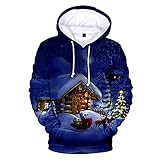 Weihnachtspullover mit langen Ärmeln, Xmas 3D Funky Ugly Print Kapuzenpullover Sweatshirt für Party, blau, 85