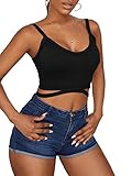 DIDK Damen Crop Top Tanktops Camisole Cut Outs Spaghettiträger Sommertop Stick Tops Cropshirts Untertops Schwarz L