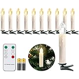 Riossad 50er LED Weihnachtskerzen mit Fernbedienung, Warmweiß Flammenlose LED Kerzen Dimmbar, für Weihnachtsbaum, Weihnachten, Weihnachtsdeko（Mit 50 Batterien）