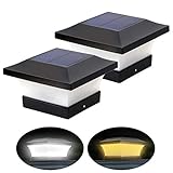 2 Beleuchtungsfarben Einstellbare Solar LED Pfostenleuchten Wasserdichte Garten Außenpfosten Kappenlampe für 10x10 cm Holzpfosten, Deck, Zaun (Tageslichtweiß 6000K und Warmweiß 3000k, 2 Stück)