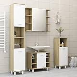 4-TLG. Badmöbel-Set, Badmöbel-Set, komplettem Zubehör Ohne Waschbecken,Verschiedene Größen, Badezimmermöbel Waschtisch Badmöbelset, Weiß und Sonoma-Eiche Spanp