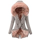 AEftrior Funktionsjacke Damen Dicker Warm Wintermäntel Einfarbig Elegant Winterjacke mit Funktionsmäntel Slim Fit Outdoorjacke Daunenjacke Steppjacke Windbreaker Trainingsjacke Kapuzenp