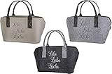 Handwerk Filztasche Lebe Liebe Lache bestickt Shopper Einkaufstasche 40x26x24cm (hellgrau)