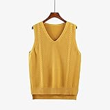 GRGFG Strickweste Damen Ärmellos,Damen Strickpullover Weste Vintage Fashion Zopfstrick Seitenschlitze Ärmelloser Pullover Tank Top V-Ausschnitt Lässige Lose Preppy Style Herbst Winter Mädchen Ä