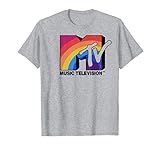 MTV Rainbow Logo Music Television Graphic T-Shirt Trend Grey-XL