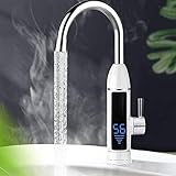 Berkalash Elektrische Wasserhahn, 3000W Durchlauferhitzer Armatur Spültisch LED Temperaturanzeige Heizung Wasserhahn 360° Drehbar, für Küche und B