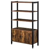 HOMCOM Bücherregal mit Schrank Büroregal Standregal Industrial Home-Office Wohnzimmer Arbeitszimmer Metall Spanplatte Braun 70 x 30 x 120