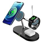 MoKo 5 in 1 Magnetischer Wireless Charger, 15W Qi Schnellladestation Stationshalter LED Nachtlicht Kompatibel mit Magsafe iPhone 13/12 Pro Max Mini, Apple Watch SE/7/6/5/4/3/2, AirPods 3/2/