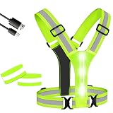 NINEFO Wiederaufladbare LED Warnweste, Verstellbare Leuchtweste Sicherheitsweste Fahrrad Reflektierende Weste mit Armbändern Reflektorweste für Joggen Motorrad R